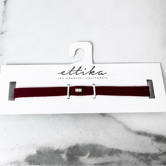 ❌5/$10 Ettika Red Triple Strand Studded Faux Leather Choker Necklace New - Picture 2 of 4